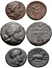 GREEK. Northern Greece. Lot of three (3) Thracian bronze coins. Includes: MESAMBRIA. Circa 275/50-175 BC. Æ 19mm. Diademed female head right / Athena Promachos left. SNG BM Black Sea 280-3; SNG Stanco