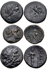 GREEK. Asia Minor. Lot of three (3) bronze coins from Pontos to Phrygia. Includes: PONTOS, Amisos. Circa 85-65 BC. Æ 20mm. Laureate head of Zeus right / Eagle standing left, head right, on thunderbolt