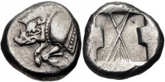 LYCIA, Uncertain. Circa 520-470/60 BC. AR Stater (18mm, 8.98 g). Predynastic period. Forepart of boar left / Square incuse with two diagonal crosslines forming four triangles; at bases of two of the t