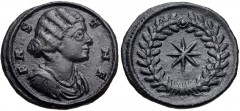 Fausta. As nobilissima femina, AD 318-319. Æ Follis (19mm, 2.92 g, 6h). Thessalonica mint. FAVS TA N F, Draped bust right / Eight-pointed star within laurel wreath. RIC VII 51; LRBC 824. Good VF, dark