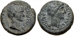 AEOLIS, Temnus. C. Asinius Gallus. Proconsul of Asia, 6-5 BC. Æ (17mm, 5.34 g, 12h). Bare head of Gallus right / Head of Dionysus right, wearing ivy wreath. RPC I 2447; SNG München 627; SNG von Aulock
