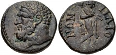LYDIA, Maeonia. Pseudo-autonomous issue. Time of Marcus Aurelius, AD 161-180. Æ (17mm, 4.33 g, 12h). Bare head of Hercules left / Omphale advancing right, wearing lion’s skin, holding club over should