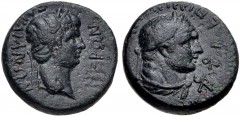 LYDIA, Sardis. Nero. AD 54-68. Æ (15mm, 4.13 g, 6h). Mindios, magistrate. Circa AD 60. Laureate head of Nero right / Laureate head of Hercules right, with lion’s skin tied around neck. RPC I 3004; SNG