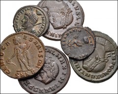 ROMAN. Imperial. Lot of six (6) bronze coins from Galerius to Constantius II. All folles unless otherwise noted. Includes: Galerius (2) // Constantine I (3) // Constantius II. Half Centionalis. VF to 