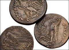 GREEK. Egypt & North Africa. Lot of three (3) Ptolemaic bronze coins. Includes: Ptolemy II. Hemidrachm // Ptolemy III. Hemidrachm // Ptolemy VI & Ptolemy VIII. Æ Diobol(?). Average VF, brown surfaces.