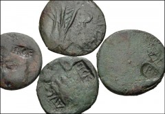 ROMAN. Imperial. Lot of four (4) countermarked bronze coins of Augustus and Claudius. Includes: AVG and TI CÆ on middles aes of Augustus (3) // DV on an imitative sestertius of Claudius. Host coins Fa