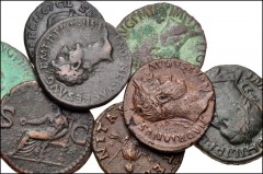 ROMAN. Imperial. Lot of eight (8) bronze coins from Germanicus to Otacilia Severa. Various denominations. Includes: Germanicus // Caligula // Claudius // Nerva // Hadrian // Faustina Senior // Philip 