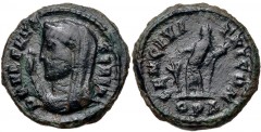 temp. Maximinus II. AD 310-313. Æ Follis (15mm, 1.87 g, 12h). Nicomedia mint. DEAE SANC CERERI, veiled and draped bust of Ceres left, holding grain ear and poppy in raised right hand / GEN CIVI–T NICO