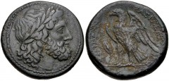 PTOLEMAIC KINGS of EGYPT. Ptolemy II Philadelphos. 285-246 BC. Æ (28mm, 17.42 g, 11h). Mint in Sicily. Struck circa 265 BC. Laureate head of Zeus right / Eagle standing left on thunderbolt; Galatian s