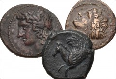GREEK. Magna Graecia & Sicily. Lot of three (3) bronze coins of Syracuse. Includes: Time of Timoleon, circa 343-332 BC. Head of Arethusa left / Forepart of Pegasos left. HGC 2, 1482 // Time of Agathok