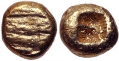 IONIA, Uncertain. Circa 650-600 BC. EL Hemihekte – Twelfth Stater (7mm, 1.14 g). Lydo-Milesian standard. Striated type. Flattened striated surface / Incuse square. Weidauer 9; Traité I 13; Elektron II