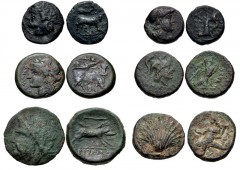 GREEK. Magna Graecia & Sicily. Lot of six (6) bronze coins from Campania to Calabria. Includes: CAMPANIA, Neapolis. HN Italy 595 // Suessa Aurunca. HN Italy 450 // APULIA, Arpi. HN Italy 642 // Hyrium
