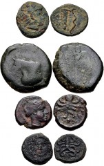 GREEK. Magna Graecia & Sicily. Lot of four (4) Sicilian bronze coins from Selinos to Syracuse. Includes: Selinos. Æ 15mm. CNS 11; HGC 2, 1238 // Sileraioi. Æ Hemilitron. Castrizio Series I, 1; Campana