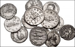ROMAN. Republican-Imperial. Lot of thirteen (13) silver coins. All coins denarii unless otherwise noted. Includes: REPUBLICAN. L. Lucretius Trio // IMPERIAL. Trajan (4) // Sabina // Septimius Severus 