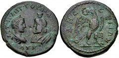 MOESIA INFERIOR, Odessus. Gordian III. AD 238-244. Æ Pentassarion (28mm, 13.96 g, 12h). Laureate, draped, and cuirassed bust of Gordian III right, facing draped bust of Serapis left, cornucopia over s