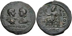 MOESIA INFERIOR, Tomis. Gordian III, with Tranquillina. AD 238-244. Æ Tetrassarion (27mm, 11.57 g, 1h). Laureate, draped, and cuirassed bust of Gordian III right, facing diademed and draped bust of Tr