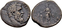 Pertinax. AD 193. Æ Sestertius (30.5mm, 23.30 g, 6h). Rome mint. Struck 1 January-28 March AD 193. Laureate head right / Pertinax standing left, sacrificing with patera over lighted altar to left. RIC