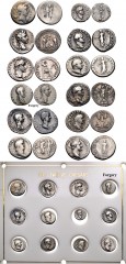 ROMAN. Republican-Imperial. Lot of twelve (12) silver coins from Julius Caesar to Domitian (the Twelve Caesars). All denarii unless otherwise noted. Includes: Julius Caesar. Venus // Augustus. Gaius a