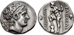 KINGS of MACEDON. Demetrios I Poliorketes. 306-283 BC. AR Tetradrachm (27.5mm, 17.27 g, 12h). Chalkis mint. Struck circa 290-287 BC. Diademed and horned head right / Poseidon Pelagaios, nude, standing