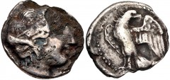 ELIS, Olympia. 103rd Olympiad. Circa 360s BC. Fourrée Drachm (18mm, 3.84 g, 6h). Contemporary imitation. Head of Hera right, wearing stephanos / Eagle standing left, head right, with wings spread. BCD