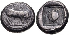 DYNASTS of LYCIA. Uncertain dynast. Circa 490/80-440/30 BC. AR Stater (19.5mm, 9.21 g, 9h). ‘Protodynastic’ period, Group B. Boar standing right on ground line / Tortoise in dotted square border withi