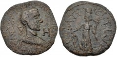 CILICIA, Iotape. Valerian I. AD 253-260. Æ 8 Assaria (30mm, 12.98 g, 12h). Laureate, draped, and cuirassed bust right / Tyche standing left, holding rudder and cornucopia. Levante, Iotape 30 = SNG Lev
