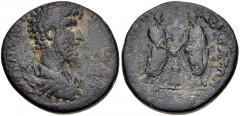 CILICIA, Mopsouestia-Mopsos. Lucius Verus. AD 161-169. Æ (30mm, 20.20 g, 12h). Bareheaded, draped, and cuirassed bust right / Marcus and Lucius standing facing one another, each togate, clasping hands