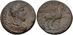 CILICIA, Syedra. Marcus Aurelius. AD 161-180. Æ (30mm, 16.88 g, 6h). AVT KAI M A-VP ANTΩNINOC, laureate, draped, and cuirassed bust right / Emperor on horseback right, raising hand. SNG France –; SNG 