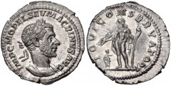 Macrinus. AD 217-218. AR Denarius (19mm, 3.44 g, 6h). Rome mint. 1st emission, AD 217. Laureate and cuirassed bust right / Jupiter standing left, holding thunderbolt and scepter; small figure of Macri