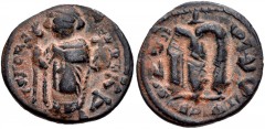 ISLAMIC, Time of the Rashidun. Pseudo-Byzantine types. Circa AH 37-55 / AD 658-675. Æ Fals (20mm, 2.77 g, 8h). Pseudo-Byzantine Type E. Uncertain Syrian mint. Struck circa 658-664. Imperial Byzantine 