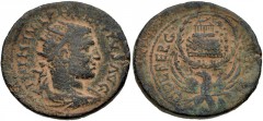JUDAEA, Neapolis. Philip I. 244-249 CE. Æ (28mm, 17.83 g, 6h). Radiate, draped, and cuirassed bust right / Eagle standing facing, head upturned left, with wings spread and supporting wreath containing