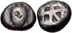 ISLANDS off ATTICA, Aegina. Circa 525-480 BC. AR Stater (19mm, 12.22 g, 2h). Sea turtle, head in profile, with trefoil collar / Small incuse square with skew pattern. Meadows, Aegina, Group IIc; HGC 6