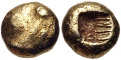 IONIA, Uncertain. Circa 650-600 BC. EL Hemihekte – Twelfth Stater (7mm, 1.13 g). Lydo-Milesian standard. Plain globular surface / Incuse square. Weidauer –; Traité I –; SNG Kayhan 676–8; SNG von Auloc