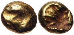 IONIA, Uncertain. Circa 650-600 BC. EL Myshemihekte – Twenty-fourth Stater (6mm, 0.58 g). Lydo-Milesian standard. Plain globular surface / Incuse square. Weidauer –; Traité I –; SNG Kayhan –; SNG von 