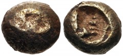 IONIA, Uncertain. Circa 650-600 BC. EL Myshemihekte – Twenty-fourth Stater (5.5mm, 0.57 g). Lydo-Milesian standard. Plain globular surface / Incuse square. Weidauer –; Traité I –; SNG Kayhan –; SNG vo
