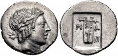 LYCIAN LEAGUE. Circa 27-20 BC. AR Hemidrachm (16mm, 1.93 g, 12h). Masikytes mint. Laureate head of Apollo right / Lyre; tripod to right; all in incuse square. Troxell, Lycia, Period IV, Series 6, 110;