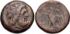 PTOLEMAIC KINGS of EGYPT. Ptolemy I Soter. 305-282 BC. Æ Diobol (28mm, 18.21 g, 1h). Alexandreia mint. Struck circa 300-285 BC. Laureate head of Zeus right / Eagle with open wings standing left on thu