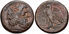 PTOLEMAIC KINGS of EGYPT. Ptolemy I Soter. 305-282 BC. Æ Diobol (27mm, 16.17 g, 12h). Alexandreia mint. Struck circa 300-285 BC. Laureate head of Zeus right / Eagle with open wings standing left on th