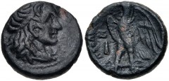 PTOLEMAIC KINGS of EGYPT. Ptolemy II Philadelphos. 285-246 BC. Æ Hemiobol (15mm, 3.42 g, 1h). Tyre mint. Series 2. Struck circa 285-261/0. Head of the deified Alexander right, with horn of Ammon / Eag