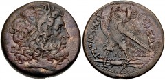 PTOLEMAIC KINGS of EGYPT. Ptolemy III Euergetes. 246-222 BC. Æ Tetrobol (40mm, 44.37 g, 12h). Alexandreia mint. Series 4. Struck 246-230 BC. Diademed head of Zeus-Ammon right / Eagle with closed wings