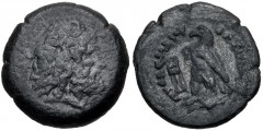PTOLEMAIC KINGS of EGYPT. Ptolemy III Euergetes. 246-222 BC. Æ Dichalkon (17mm, 3.60 g, 12h). Tripod Series. Uncertain mint in Asia Minor. Diademed head of Zeus-Ammon right / Eagle with closed wings s