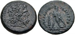 PTOLEMAIC KINGS of EGYPT. Ptolemy III Euergetes. 246-222 BC. Æ Hemiobol (20mm, 6.26 g, 12h). Tyre mint. Struck circa 242/1-222 BC. Head of Zeus-Ammon right, wearing tainia / Eagle with closed wings st