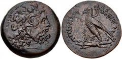 PTOLEMAIC KINGS of EGYPT. Ptolemy IV Philopator. 222-205/4 BC. Æ Diobol (31mm, 20.19 g, 12h). Alexandreia mint. Series 5. Diademed head of Zeus-Ammon right / Eagle with closed wings standing left on t
