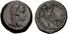 PTOLEMAIC KINGS of EGYPT. Ptolemy V or Ptolemy VI. 204-180 BC or 180-145 BC. Æ (17mm, 4.10 g, 12h). Alexandreia mint. Series 6. Head of Isis right, wearing wreath of grain ears, and her hair in long c