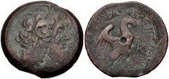 PTOLEMAIC KINGS of EGYPT. Ptolemy VIII Euergetes II (Physcon). 145-116 BC. Æ Trihemiobol (32mm, 18.80 g, 12h). Kyrene mint. Diademed head of Zeus-Ammon right / Eagle with open wings standing right on 