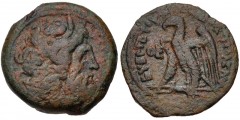PTOLEMAIC KINGS of EGYPT. Ptolemy VIII Euergetes II (Physcon). 145-116 BC. Æ Hemiobol(?) (20mm, 6.46 g, 12h). Kyrene mint. Diademed head of Zeus-Ammon right / Eagle with open wings standing left on th
