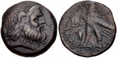 PTOLEMAIC KINGS of EGYPT. Ptolemy VIII Euergetes II (Physcon). 145-116 BC. Æ Obol (24mm, 11.06 g, 12h). Cyprus mint. Dated RY 34 (137/6 BC). Diademed head of Zeus-Ammon right / Eagle with closed wings