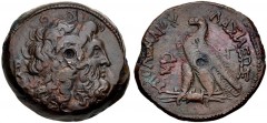 PTOLEMAIC KINGS of EGYPT. Kleopatra III & Ptolemy IX Soter II (Lathyros). 116-107 BC. Æ (28mm, 21.73 g, 12h). Alexandreia(?) mint. Series 8. Dated RY 3 (115/4 BC). Diademed head of Zeus-Ammon right; K