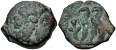 PTOLEMAIC KINGS of EGYPT. Kleopatra III & Ptolemy IX Soter II (Lathyros). 116-107 BC. Æ Obol (20mm, 7.05 g, 1h). Kyrene mint. Diademed head of Zeus-Ammon right / Two eagles with closed wings standing 
