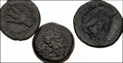 GREEK. Egypt & North Africa. Lot of three (3) Ptolemy III bronzes. Includes: Trident Series: Æ Trichalkon (Svoronos 839) // Æ Chalkous (Svoronos 840–2 coins). VF to Good VF, dark green patinas. Rare d
